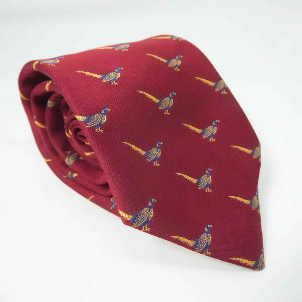 Vintage Eddie Bauer Pheasant Bird Silk Men Necktie Red Colllege Ivy Hunting Prep
